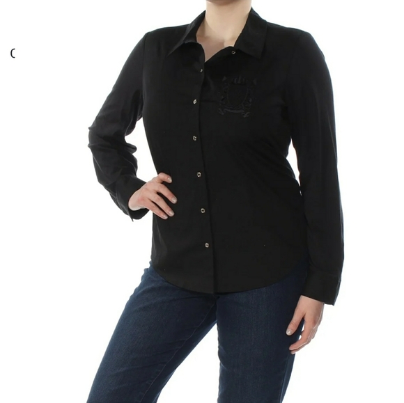 Tommy Hilfiger Black Embroidered Button Up Shirt - Picture 1 of 8